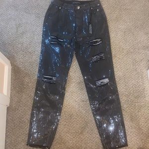 Maniere De Voir sequin destroyed jeans